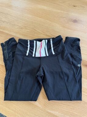 Lululemon Athletica Black White Leggings Women's Size 4 Cropped Zippered Leg